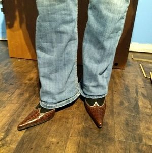 Max De Carlo knee high Seude Crocodile print boots